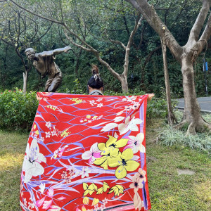 실크 벨벳 스퀘어 스카프