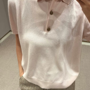 크림 반팔 니트 폴로셔츠