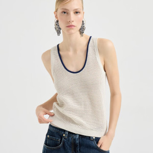 크림 니트 민소매 탑