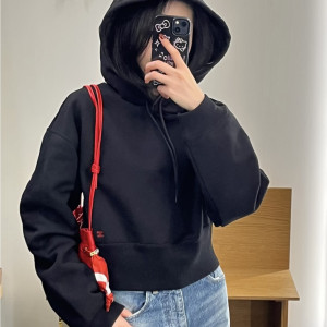 CELINE 마이크로 로고 자수 후드 크롭 맨투맨