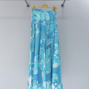 Pucci 블루 롱 플리츠 스커트